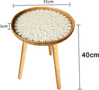 Shell Inlay Side Table, End Table, Home Decoration, Tea Table, Bedside Table for Bedroom, Garden, White Leaves 40cm
