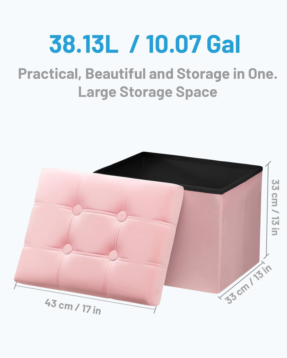 AmasSmile 2PC Storage Ottoman Foot Rest Stool, 17 inch Velvet Footstool Bench, Short Ottomans Stool, Small Folding Storage Ottoman Store Books, Records, Pink