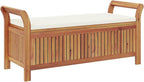 Gecheer Garden Storage Bench with Cushion, Solid Wood Acacia 126 cm Outdoor Seat with Storage Space for Patio Garden Backyard