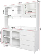 74" Tall Kitchen Pantry Storage Cabinet with Drawers, Microwave Shelf & Hutch, Modern Freestanding Kitchen Cabinets with Countertop & Hook Up, White Buffet Cabinet, (63" W x 15.7" D x 74.8" H)