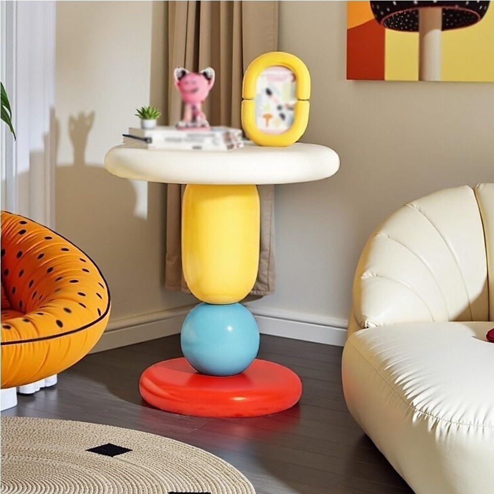 Colorful Round Side Table, Modern Resin Colorful End Table, Small Coffee Table with Stable Base for Living Room, Bedroom and Office(Brown)