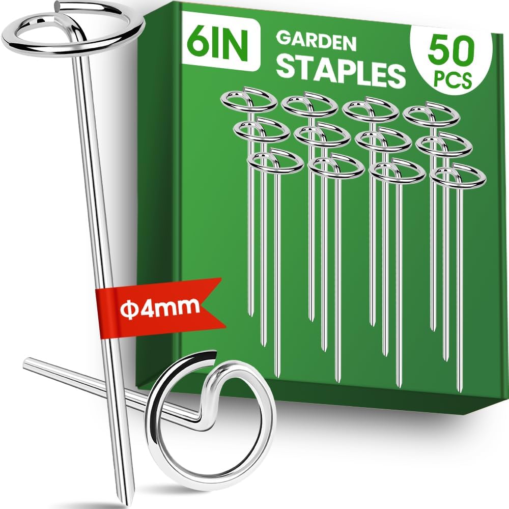 50pcs Landscape Fabric Pins, Bold 8 Gauge Galvanized Steel Garden Staples, Landscape Fabric Staples Tent Stakes Yard Stakes for Decoration Weed Barrier (50 X 6in)