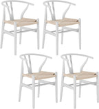 Tomile CH24 Wishbone Chairs Set of 4, Modern White Dining Chair with Arms, Solid Ash Wood Frame with Woven Seat, Hans Wegner Mid-Century Y-Back Design for Kitchen & Dining Room (Ash Wood - White)