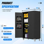 Yeeoy 72" Wide & Deep Metal Garage Storage Cabinet with Wheels, Black | Rolling Tool Cabinet, Locker Storage Cabinet, File Cabinets, Garage Closet, Locking Doors & Adjustable Shelves