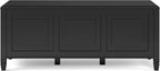SIMPLIHOME Connaught 51" Wide Solid Wood Trunk Bench in Black | Traditional entryway bench with lift-up lid and 3 hidden compartments; mudroom, hallway, shoe or trunk bench.