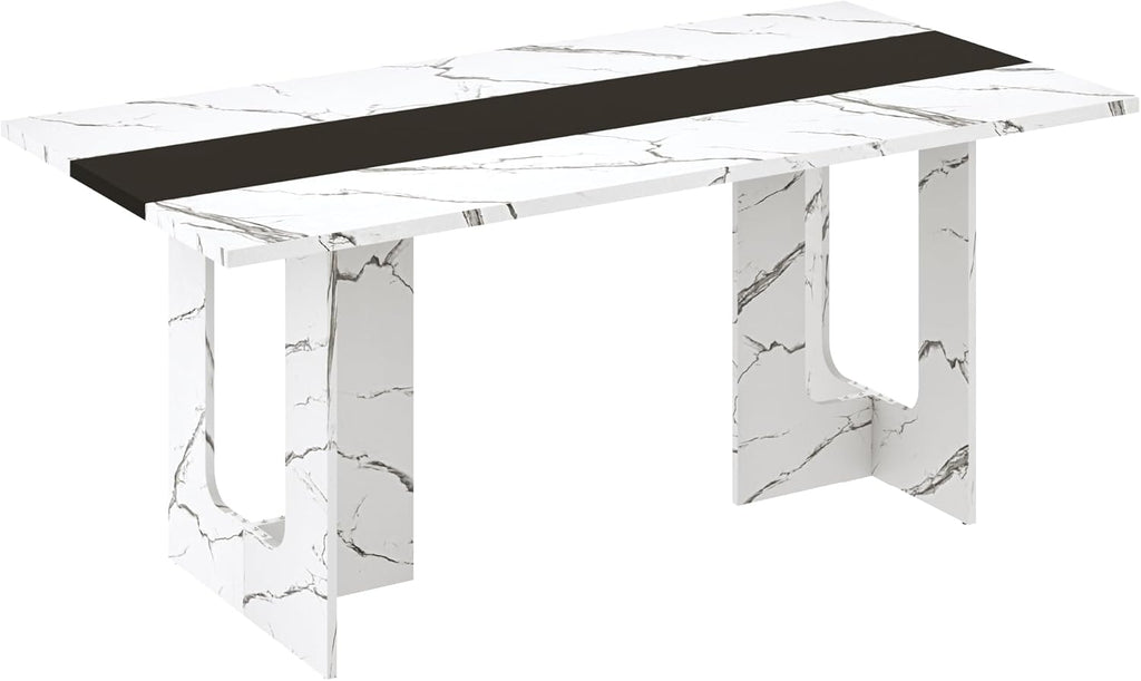 St.Mandyu 71 Inch Rectangle Dining Table for 4-8 People, Long Kitchen Dinner Table with Waterproof Tabletop and Adjustable Leg for Kitchen, Dining Room, White