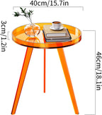 Clear Acrylic Side Table, Round End Table Bedside Table for Living Room Bedroom (Orange)