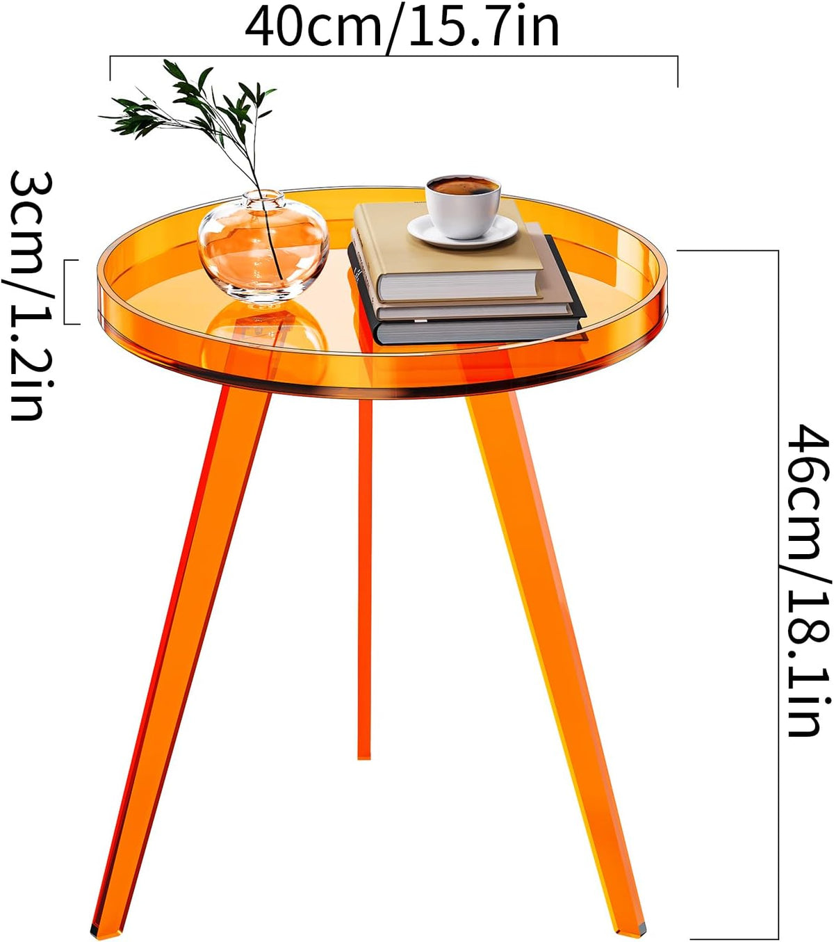 Clear Acrylic Side Table, Round End Table Bedside Table for Living Room Bedroom (Orange)