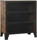 Rustic Brown Storage Cabinet 14.2 x 28.3 x 32.3 in Industrial Bathroom Organizer with 3 Doors Wall Mounted MDF & Metal Frame Compact Pantry or Living Room Cupboard