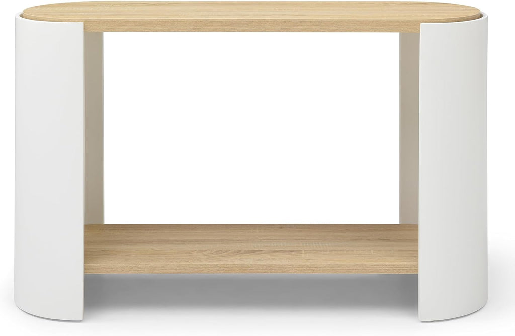 48'' End Table for Living Room, Modern Wood Side Table with 2-Layer Storage Shelves, Contemporary Unique Sofa Table for Apartment, Small Space, Easy Assembly, Natural White