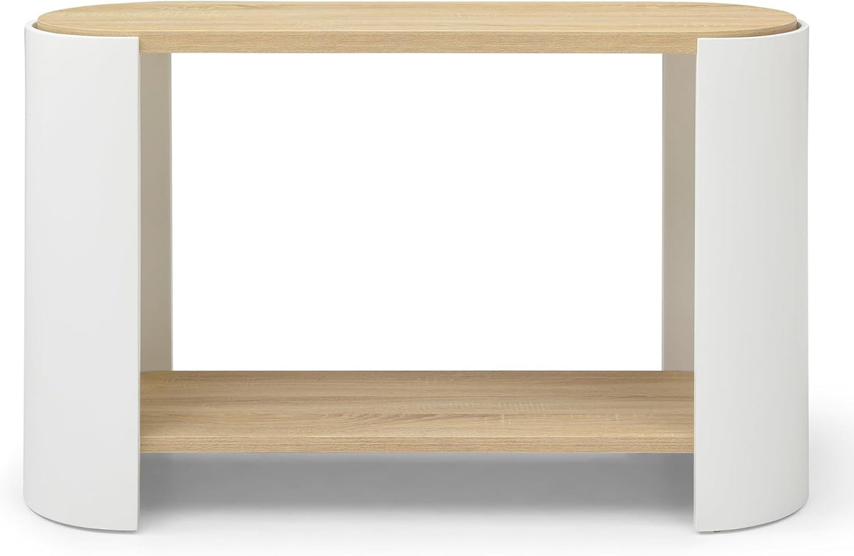 48'' End Table for Living Room, Modern Wood Side Table with 2-Layer Storage Shelves, Contemporary Unique Sofa Table for Apartment, Small Space, Easy Assembly, Natural White