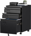3 Drawer Metal File Cabinet with Wheels, Under Desk Rolling Filing Cabinet for A4/Letter/Legal Size, Lockable Mobile File Cabinet for Home Office, Black, Assembly Required