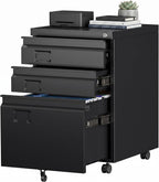 3 Drawer Metal File Cabinet with Wheels, Under Desk Rolling Filing Cabinet for A4/Letter/Legal Size, Lockable Mobile File Cabinet for Home Office, Black, Assembly Required