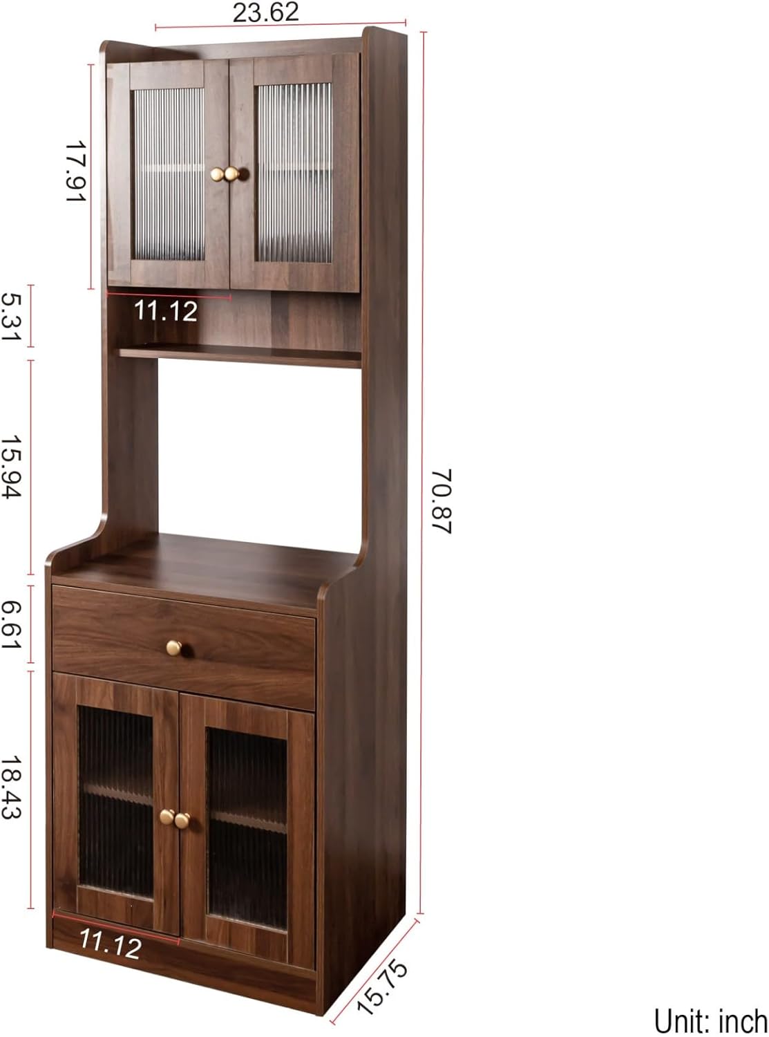 KEIKI 70.87" Tall Kitchen Pantry Storage Cabinet with Countertop, Glass Doors, Drawers, Microwave Stand and Shelves, Freestanding Wood Hutch Food Pantries Buffet Cupboard for Coffee Bar, Dining Room