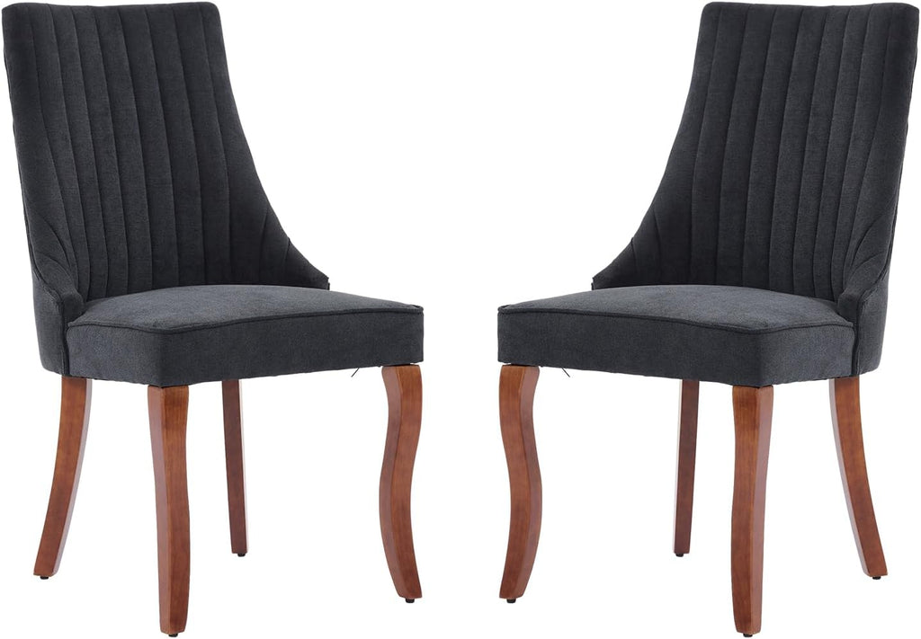 LKTART Upholstered Dining Chairs Set of 2, Solid Wood Kitchen Dining Room Chairs with Thicken Padded and Nailhead Trim for Home Kitchen Bedroom Black