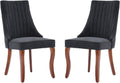 LKTART Upholstered Dining Chairs Set of 2, Solid Wood Kitchen Dining Room Chairs with Thicken Padded and Nailhead Trim for Home Kitchen Bedroom Black