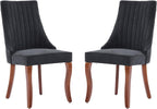 LKTART Upholstered Dining Chairs Set of 2, Solid Wood Kitchen Dining Room Chairs with Thicken Padded and Nailhead Trim for Home Kitchen Bedroom Black