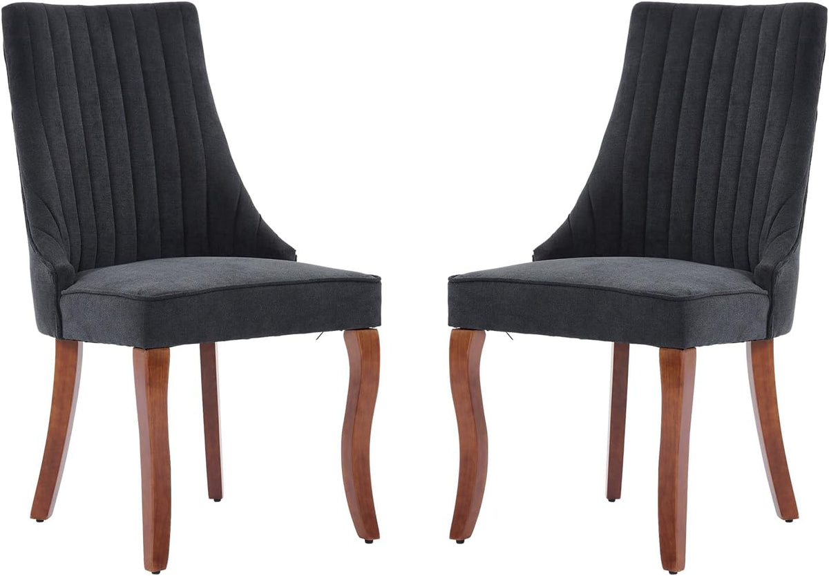LKTART Upholstered Dining Chairs Set of 2, Solid Wood Kitchen Dining Room Chairs with Thicken Padded and Nailhead Trim for Home Kitchen Bedroom Black