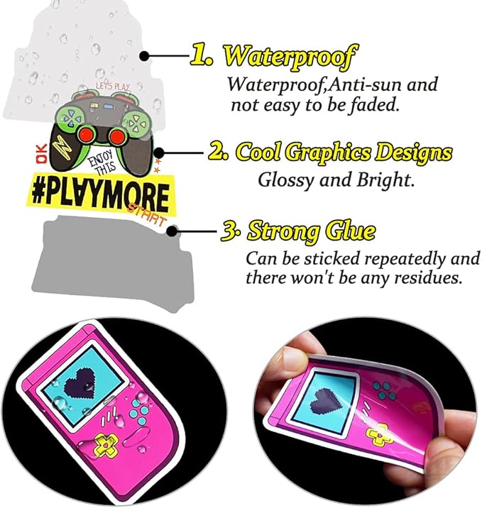 QTL Classic Gaming Stickers for Kids Video Game Stickers for Water Bottles Laptop Gamer Adults Waterproof Vinyl Packs 50Pcs