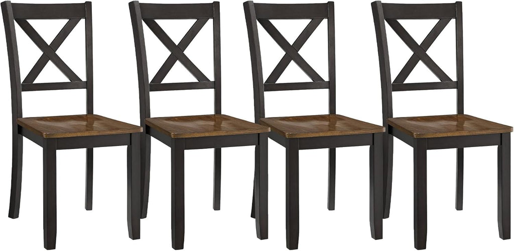ROME + OAK X-Back Farmhouse Wooden Armless Dining Chairs in Black/Dark Brown, Set of 4 - Indoor Home Kitchen Seating Furniture