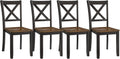 ROME + OAK X-Back Farmhouse Wooden Armless Dining Chairs in Black/Dark Brown, Set of 4 - Indoor Home Kitchen Seating Furniture