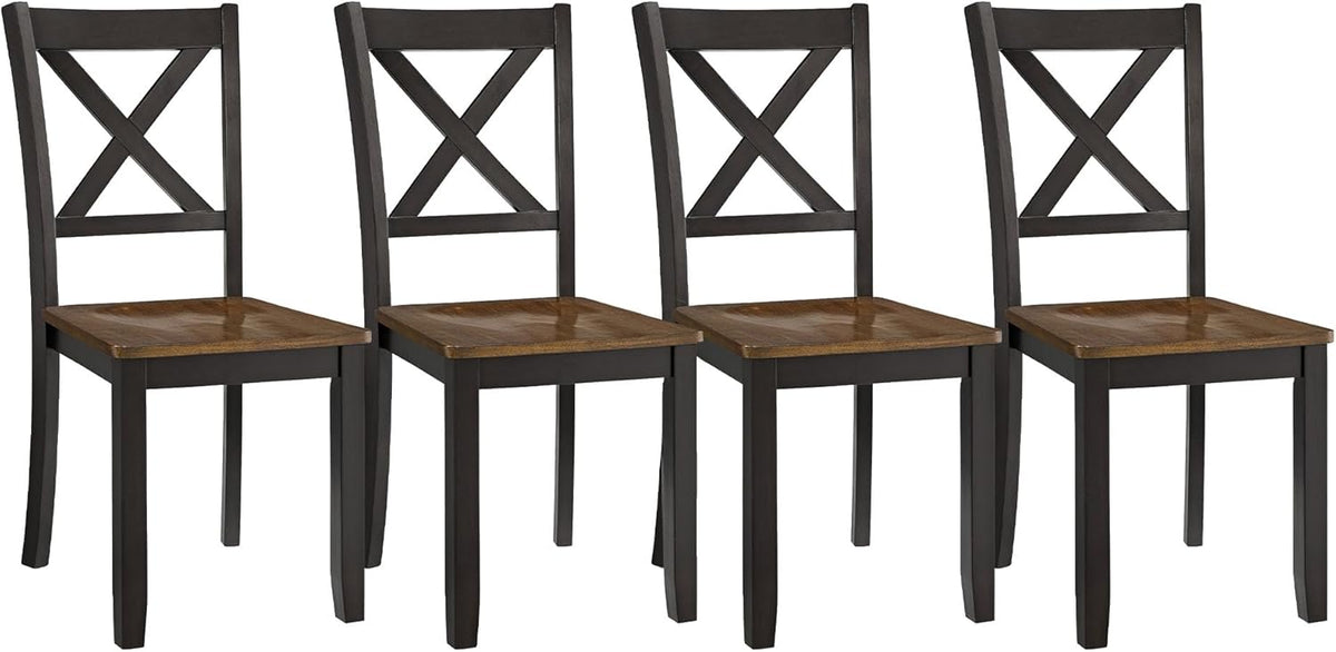 ROME + OAK X-Back Farmhouse Wooden Armless Dining Chairs in Black/Dark Brown, Set of 4 - Indoor Home Kitchen Seating Furniture