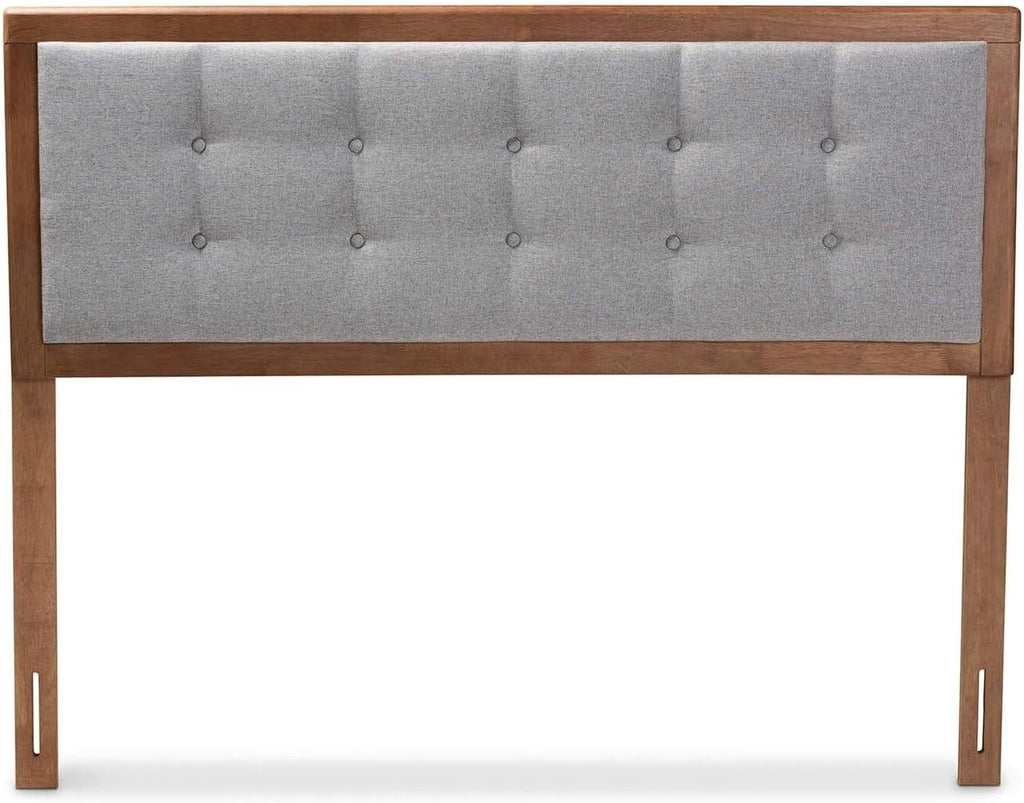 HomeStock Upholstered Headboard, Walnut Brown, Wall Mount, Mid-Century Modern Style Queen/Light Gray