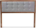 HomeStock Upholstered Headboard, Walnut Brown, Wall Mount, Mid-Century Modern Style Queen/Light Gray