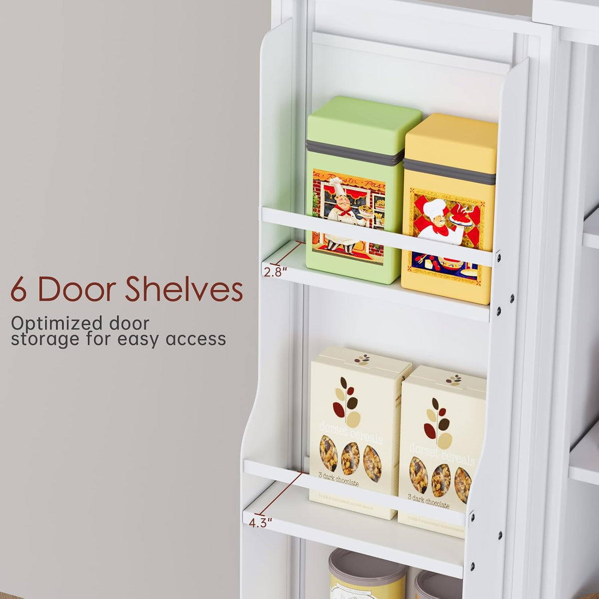 PAOFIN 75" H Metal Storage Cabinet, Pantry with 6 Door Shelves and 4 Adjustable Shelves, Leveling Foot for Kitchen, Living Room and Dinning Room, White