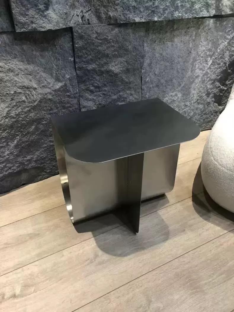 Modern Stainless Steel Side Table, Minimalist Storage Coffee Table,Accent Table，Curved Design, for Living Room, Office (Silver)