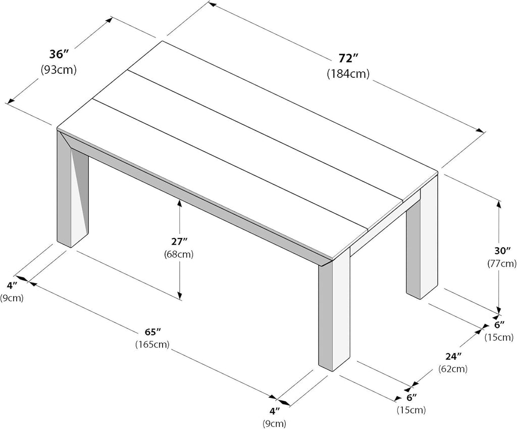 Plank+Beam 72" Modern Rectangular Dining Table, Solid Pine Wood Kitchen & Dining Room Table for 6, Black Finish