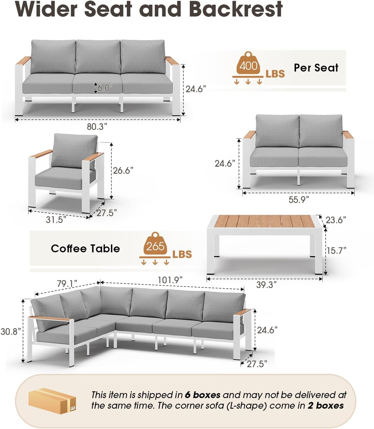 Aluminum Outdoor Patio Furniture 3 Seats, All-Weather Outdoor Patio Sofa with Washable Thick Cushion, Morden Patio Couch for Porch, Balcony, Deck, Yard, White