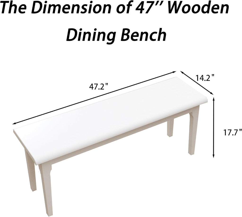 Wilk Wooden Entryway Bench, 47’’ Indoor End of Bed Bench, 100% Solid Oak Wood (White)