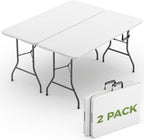 Folding Table 2 Pack, 6 FT Foldable Plastic Table with Carrying Handle, Heavy Duty Portable Fold-in-Half Utility Table for Party, Camping, Banquet, Craft, Wedding, Indoor & Outdoor Use