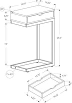 Accent Table, C-Shaped, End, Side, Snack, Storage Drawer, Living Room, Bedroom, Grey Laminate, Black Metal, Contemporary, Modern