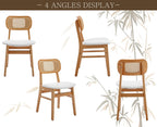 Shunzhi Rattan Dining Chairs Set of 6 Farmhouse White PU Leather Dining Room Chairs with Cane Back Mid Century Modern Kitchen Chairs Wooden Upholstered Boho Side Chair for Restaurant