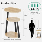 Side Table, Small End Table with Metal Frame, 3-Tier Bedside Tables, Round Side Tables for Living Room Bedroom Couch Bathroom, Oval, Modern Oak