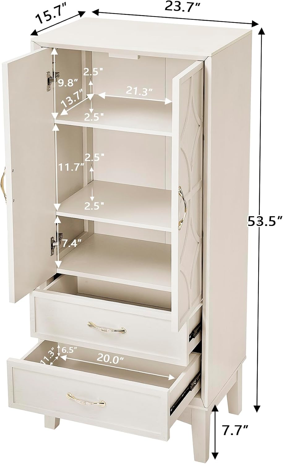 MERITLINE 53.5" Tall Kitchen Pantry Cabinet with Doors & Drawers, Mid Century Modern Sideboard Buffet Storage for Living Room, Entryway, Hallway & Garage (Antique White)