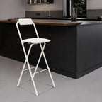 Folding Bar Stool with Back, 1 Pcs 30 Inch Tall Foldable Stool Chair Portable High Folding Bar Chair Counter Height Seat Leather Padded for Kitchen Shop Cafe Dining Room (30 Inch Tall White)