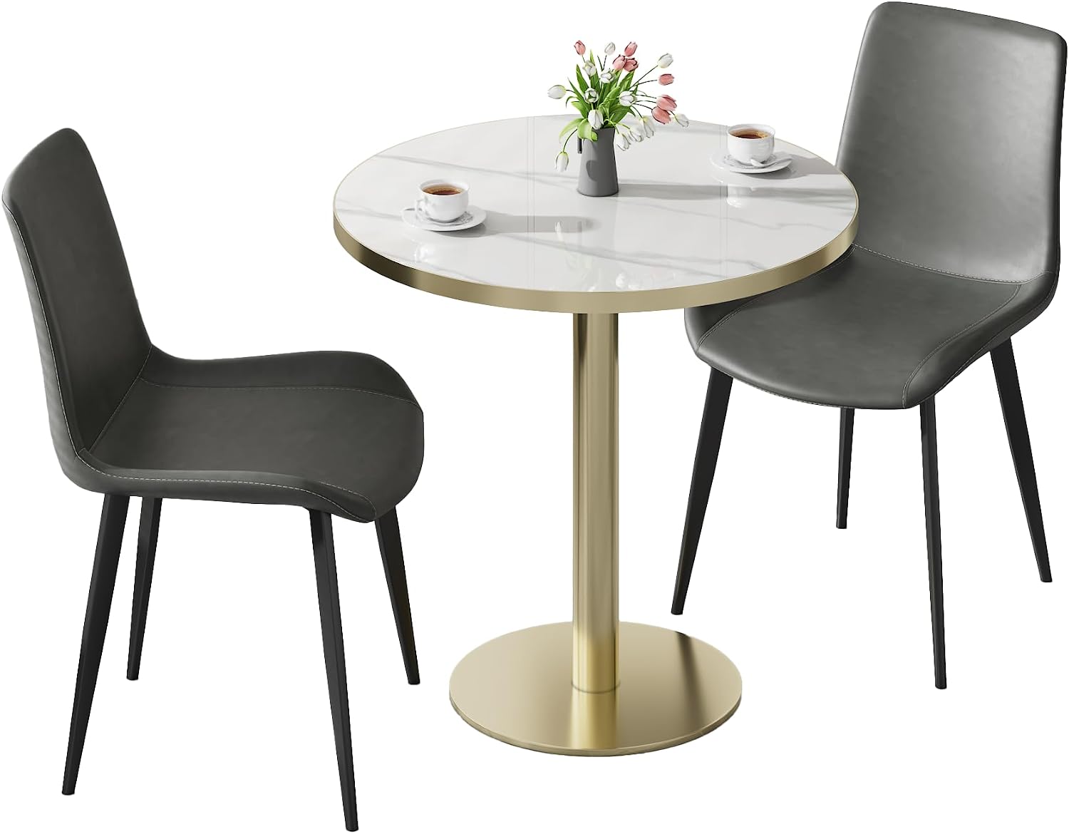 Round Modern Dinning 31.5 inches Bistro Table Tulip with Faux Marble top,Easy Assemble,Sturdy Metal Frame Diameter