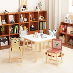Virubi 5 PCS Wood Activity Table & Chair Set for Kids Ages 2-6 - Wooden Drawing Play Table W/ 2 Animal Chairs for Nursery, Kindergarten, Home (Colorful(5PCS))