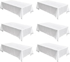 Fitable Faux Linen White Tablecloths for Rectangle Tables - 90 x 156 Inch - 6 Pack Fabric Textured Washable Table Clothes Floor Lenghth Table Covers for Wedding, Party, Banquet, Birthday