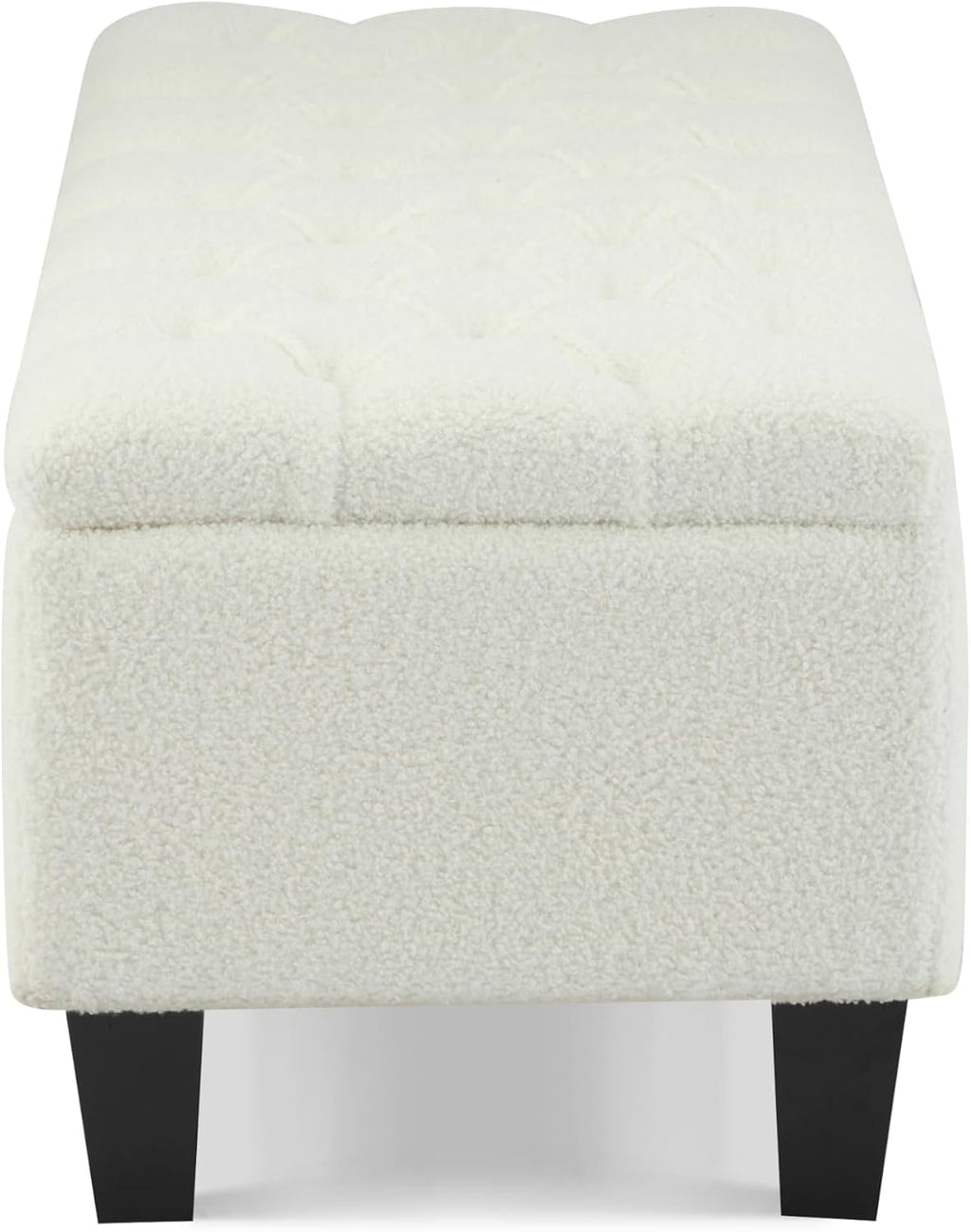 Ottoman Bench with Storage - Beige Storage Bench End of Bed with Safety Hinges, Tufted Ottoman for Living, Dining Room, Entryway and Hallway