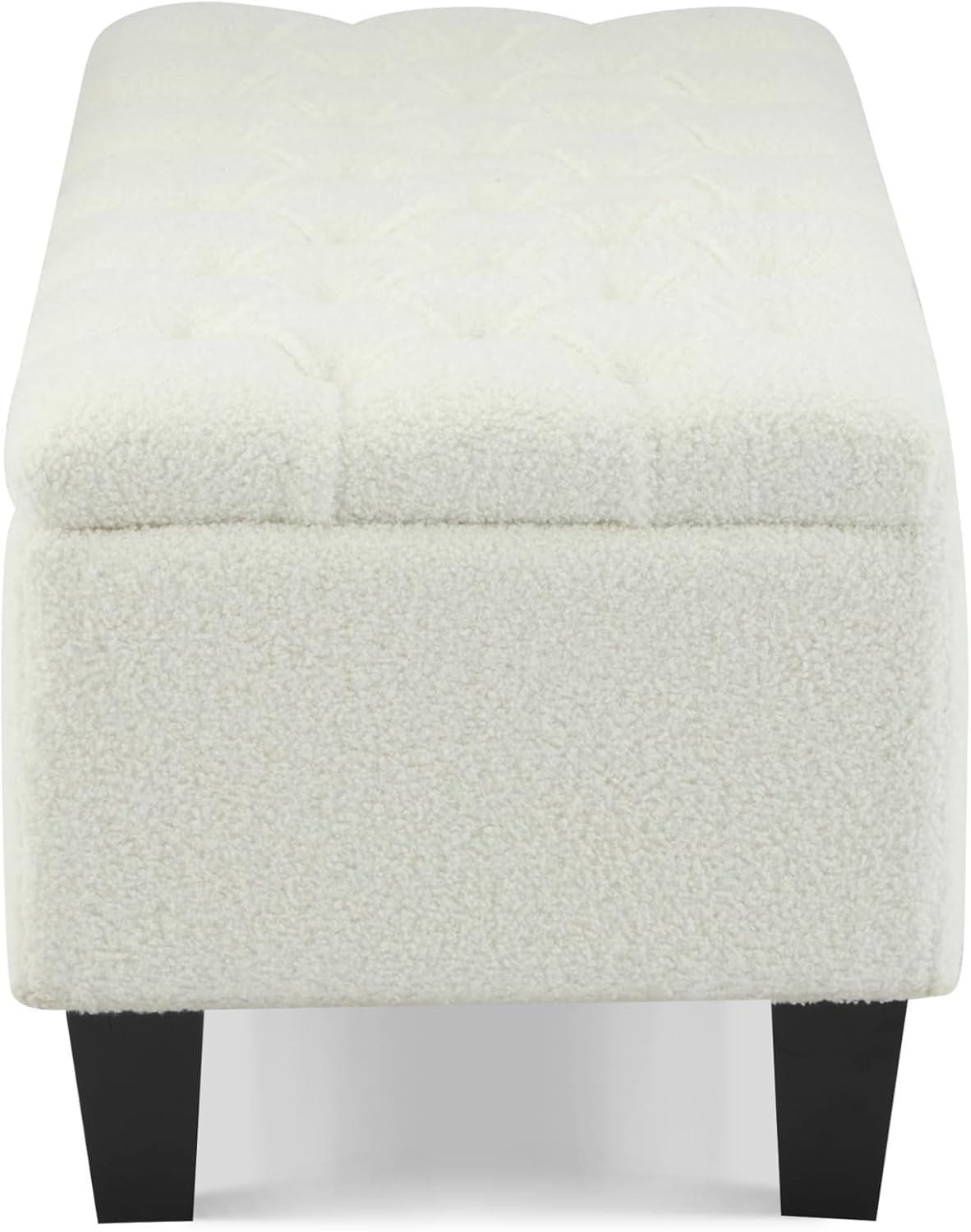 Ottoman Bench with Storage - Beige Storage Bench End of Bed with Safety Hinges, Tufted Ottoman for Living, Dining Room, Entryway and Hallway