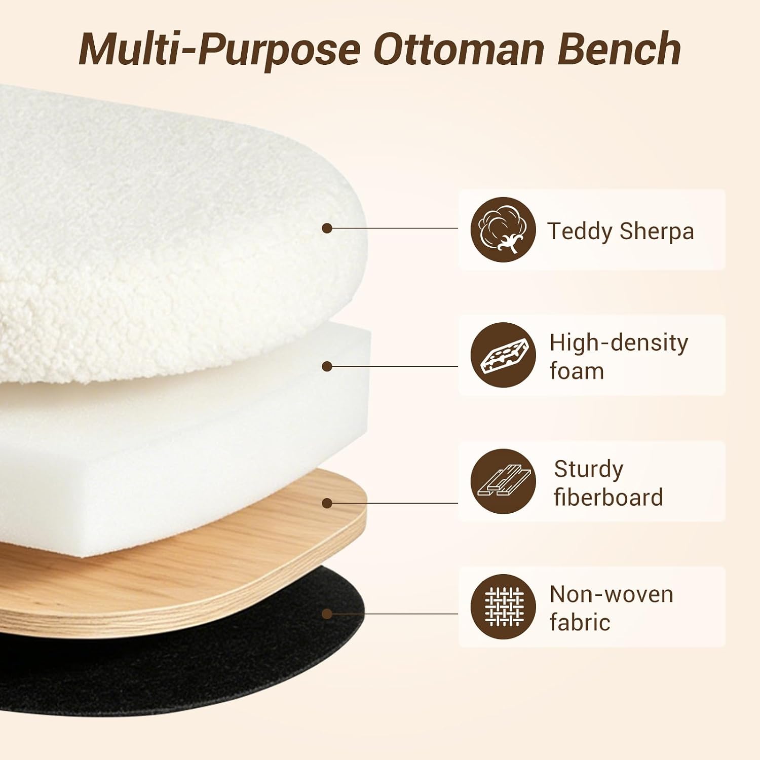 Ottoman with Storage 45.5" Storage Ottoman Bench White | Teddy Upholstered Entryway Bench Hidden Storage, No Assembly, Cozy, for Living Room, Bedroom, Apartment