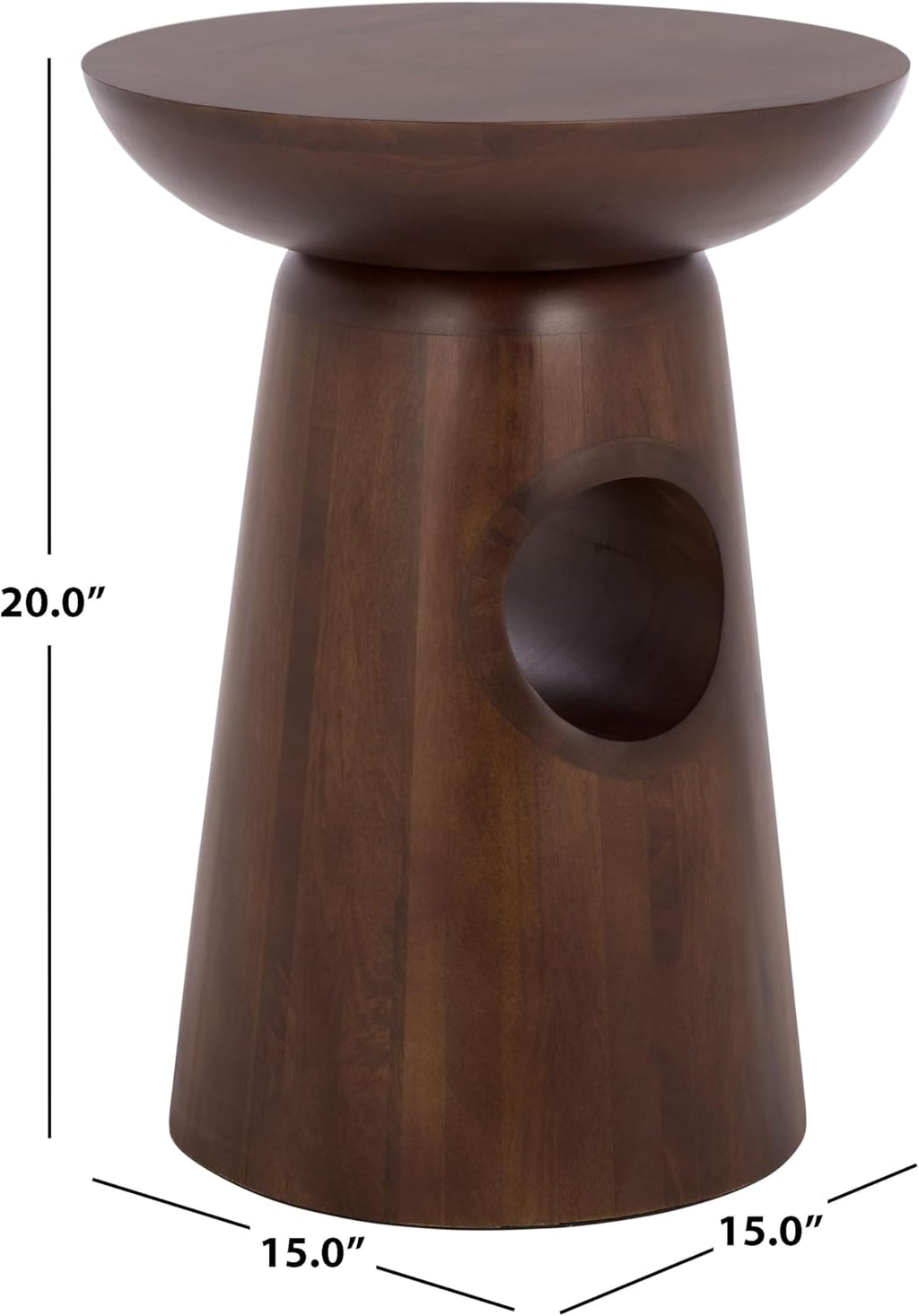 SAFAVIEH Home Collection - Zenon Dark Brown Solid Wood Accent Table with Open Circle Detail, Sculptural Modern Side Table (ACC3260A)