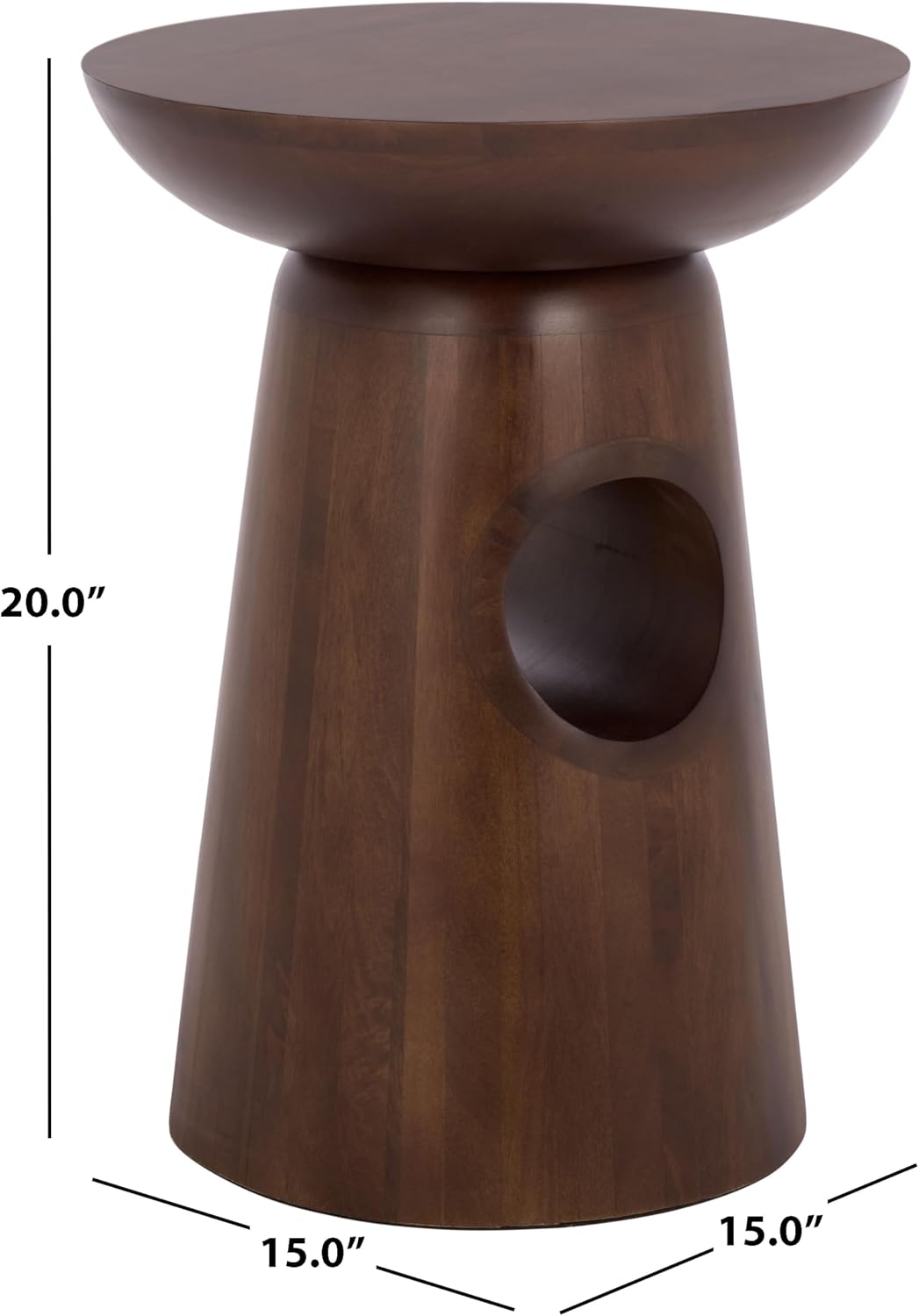 SAFAVIEH Home Collection - Zenon Dark Brown Solid Wood Accent Table with Open Circle Detail, Sculptural Modern Side Table (ACC3260A)