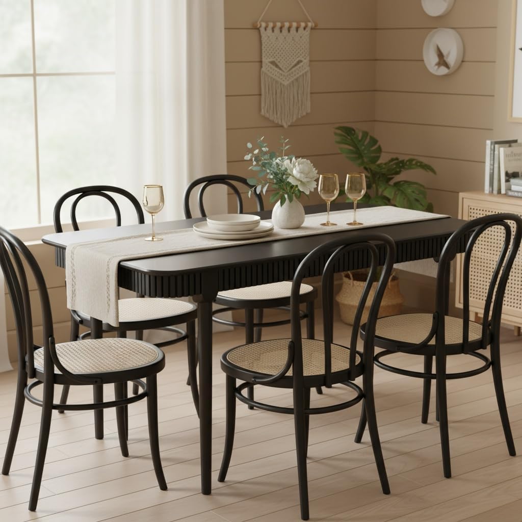 LukeAlon 63-inch Solid Wood Dining Table for 4-6, Mid-Century Modern Kitchen Table, Farmhouse Dining Table for Kitchen, Dining Room, Living Room, Large Tabletop, Black