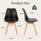 Dining Chairs Set of 8, PU Leather Padded Seat for Living Room | Modern, Upholstered Kitchen Chairs, Thick Cushions, Curved Back, Solid Wood Legs, Apartment, Restaurant, Black