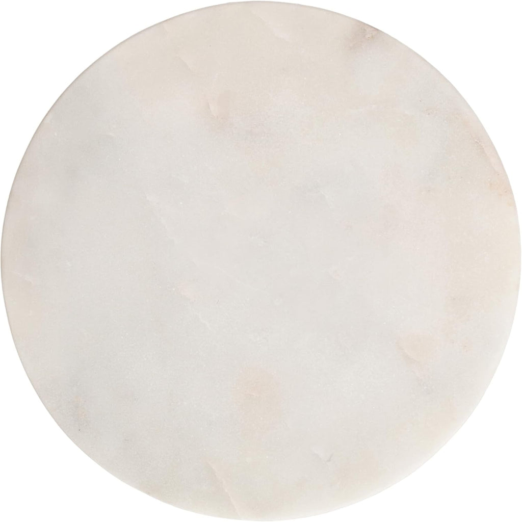 Kate and Laurel Helio Modern Round Marble Drink Table, 8 x 8 x 24, White and Antique Brass, Natural Marble Martini Table for Use as Small Plant Stand or Mini Nightstand